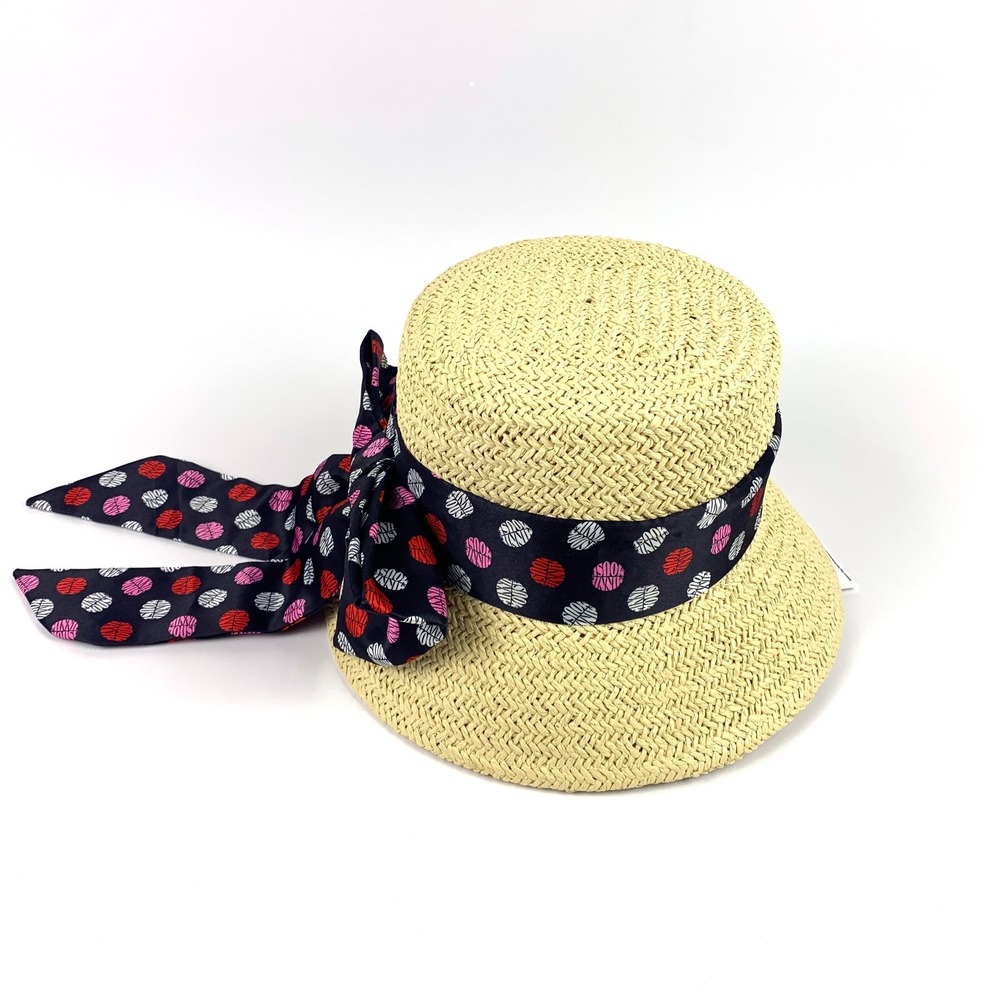 Disney Straw Sun Bucket Hat Minnie Mouse Bow Polka Dots say Minnie Mouse OSFMβ